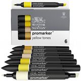 Winsor & Newton 0290157 ProMarker, Professionele Markeerstift voor lay-outs - 2 punten, fijn en breed voor tekeningen, ontwerp en lay-outs - Geeltinten 6 stiften