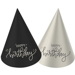Folat 68692 Verjaardagsdecoratie, zwart, crème, champagnegoud, mini-feesthoedjes, 10 cm, 6 stuks, een chique en charmante Happy Birthday-decoratie