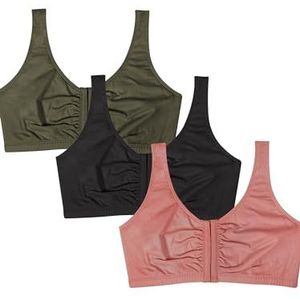 Fruit of the Loom Women's Front Close Builtup Sports Bra, Desert Dusk/Olive Night/Black, 34