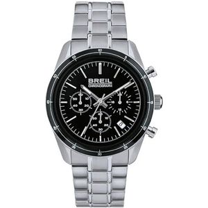 Breil Heren Release Horloge Collectie Monokleur Zwarte wijzerplaat Chrono Quartz Beweging en Stalen Armband TW1897, armband