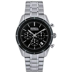 Breil Heren Release Horloge Collectie Monokleur Zwarte wijzerplaat Chrono Quartz Beweging en Stalen Armband TW1897, armband