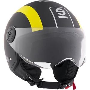 Sparco Riders SP601 Demi-Jet Motorcycle Helmet, Scooter Helm ECE 22.06 Gehomologeerd, Demi-Jet Helm met Anti-Kras Vizier en Micrometric Release, ZWART/GEEL (MAT), XS