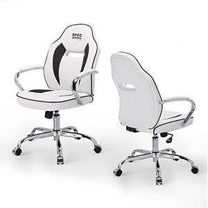 SpecStandard - Bureaustoel met lederen bekleding, verstelbare kantelweerstand, wit