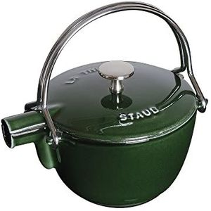 Staub 1650085 theepot/waterketel, rond 16,5 cm, 1,15 l met matzwart geëmailleerd binnenin de ketel basilicum