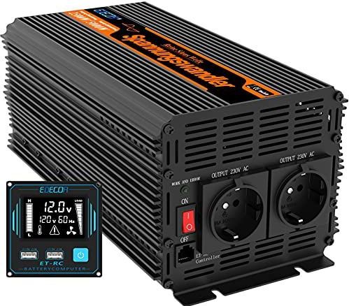 EDECOA 3000W Auto Omvormer 12V naar 230V 6000W Piek Camper Spanningsomvormer 12V 220V Gewijzigde Sinus Nieuwe Afstandsbediening met LCD Scherm en 2 USB