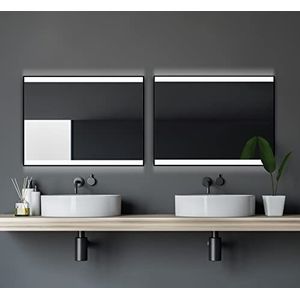 Badkamerspiegel met verlichting Talos Black Shine - badkamerspiegel in 80 x 60 cm - badkamerspiegel met zwart aluminium frame - badkamerspiegel LED met verlichte lichtuitsparingen