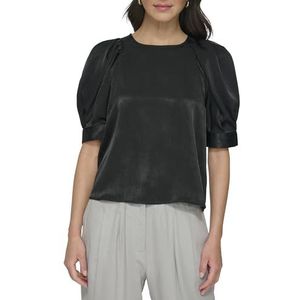 DKNY Dames 3/4 mouw satijn blouse, zwart, S, zwart, S