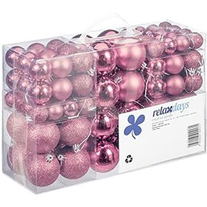 Relaxdays kerstballen 100 stuks, kerstdecoratie, mat, glanzend, glitters, kerstboom ballen ∅ 3, 4 & 6 cm, lichtroze