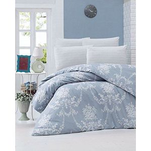 Nuit Des Rêves Premium Ranforce Double Quilt Cover Set (200x200 cm), 100% katoen, blauw en wit | 2 kussenslopen (80 x 80 cm) | Machine wasbaar, elegant design