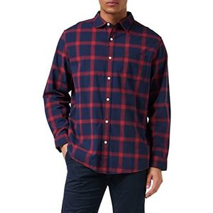 Amazon Essentials Regular-Fit Stretch Poplin overhemd met lange mouwen voor heren, marineblauw rood Buffalo Plaid, L