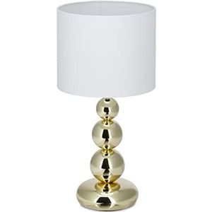 Relaxdays tafellamp goud, ronde lampenkap, origineel design, E27-fitting, nachttafellampje, HxØ: 50 x 25 cm, wit/goud