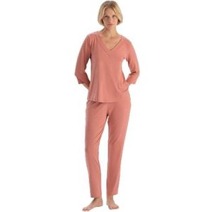 Dames Dusty Rose Lange Mouwen V-hals T-Shirt Broek Pyjama Set, L, roze (dusty rose), L