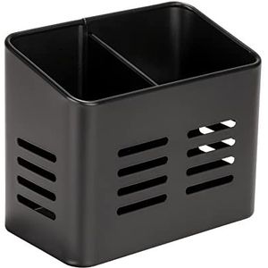 WENKO Bestekmand Baco, Black Outdoor Kitchen-mand van gepoedercoat metaal in elegant zwart voor tafelbestek, ook te gebruiken als afdruiprek dankzij gaten in de bodem, 16 × 13,5 × 9 cm