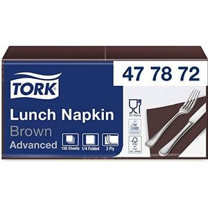 Tork Soft Lunchservet Bruin, 1/4 gevouwen, 3-laags, 33 x 33 cm, 10 x 150 servetten, 477872