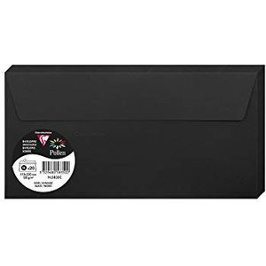 Clairefontaine 5835C – pakket met 20 zelfklevende enveloppen, formaat DL 11 x 22 cm, 120 g/m², kleur: zwart, voor uitnodigingen en evenementen, serie Pollen, premium papier, glad