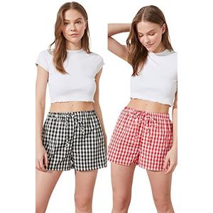 Trendyol Dames 2 Pack geweven shorts & Bermuda Casual Shorts, Rood, 40