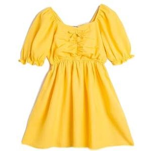 Koton Jurk, linnen, korte pofmouwen, aan de voorkant en vierkante hals, geel (163), 7-8 jaar