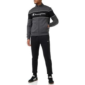 Champion Legacy Sweatsuits-Block Logo Powerblend fleece trainingspak voor heren, donkergrijs gemêleerd/zwart, S