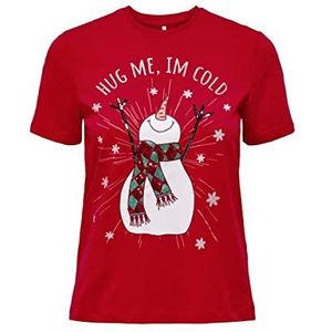 ONLY Dames ONLXMAS YRSA Christmas REG S/S TOP JRS Shirt, Urban Red/Print: Snowman, XS