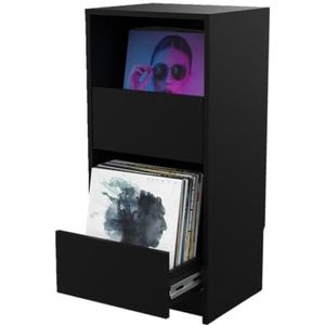 Glorious Vinyl Vault: Grammofoonplaatkast met softclose-laden voor 12-inch LP's - Ruimte voor 160 albums, modulair ontwerp, zwart