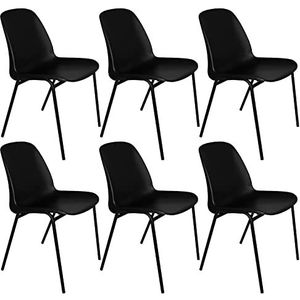 Silla de Oficina Sin Ruedas, Silla Confidente de Plástico con Estructura Metálica, Silla para Sala de Espera, Recepción, Reuniones, Conferencias, etc. - Ofituria (6 Sillas, Negro)