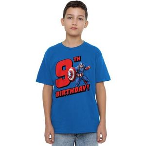 mandarin creative ltd Captain America Birthday 9 Uniseks T-shirt voor kinderen, Royal, 7-8 jaar, kinderen en jongeren, Koninklijk, 7-8 anni