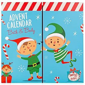 accentra advent kalender Santa & Co. 2023, in schattig elfendesign, voor meisjes en jongens met 24 bad-, lichaamsverzorgings- en accessoireproducten