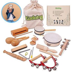 Kadoing® 18-Delige Houten Muziekinstrumenten Set - Montessori Speelgoed - Houten Kinderspeelgoed - Muziek Cadeau voor Kinderen - Speelgoed Instrumenten Set - Muziekset Peuters