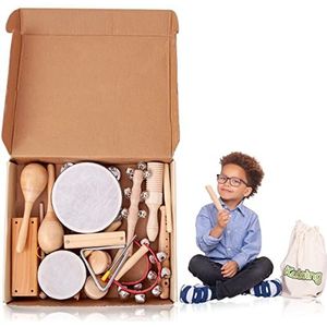 Kadoing® 18-Delige Houten Muziekinstrumenten Set - Duurzaam Cadeau - Educatief Speelgoed - Verjaardag Thuis - Montessori School - Triangel - Rammelaar - Kinderspeelgoed - Muziek Voor Kinderen