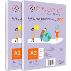 A3-papier, 200 g, 500 witte vellen, multifunctioneel papier voor school en werkomgeving. Ideaal voor laserprinters, inkjetprinters of kopieerapparaten. Ofituria