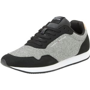 Tommy Hilfiger Heren LO Runner Mix Chambray Sneaker, zwart, 11 UK, Zwart, 46 EU