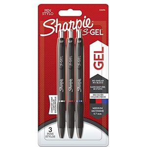 Sharpie S-Gel, gelpennen, medium punt (0,7 mm), zwarte, rode en blauwe inkt, 3 stuks