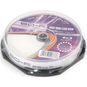 BLU-Ray BD-R Discs, 25GB, 6x, 10Stuk, ideaal voor het opslaan van video's en HD-gegevens.