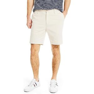 Nautica Men's Classic Fit Flat Front Stretch Solid Chino Deck Short, Stone, 33W