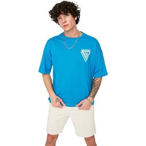 Trendyol Heren Turquoise Oversize T-shirt met korte mouwen, blauw, medium