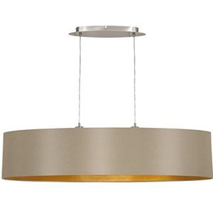EGLO Hanglamp Maserlo, 2 lampen textiel hanglamp, hanglamp ovaal van staal en stof, kleur: mat nikkel, taupe, goud, fitting: E27, L: 100 cm