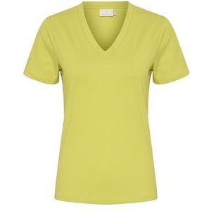 KAFFE Dames T-shirt met korte mouwen V-hals regular fit jersey T-shirt hip lengte, Apple Groen, XXL