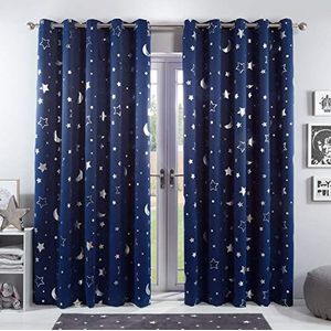 Dreamscene Galaxy Star thermische verduisterende gordijnen paar oogjes ring toppanelen kinderen jongens metallic maan - marineblauw, breedte 66 inch x druppel 90 inch