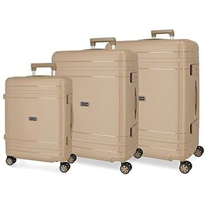 Movom Dimension Koffer Set Beige 55/66/75 cm stijf polypropyleen sluiting TSA 78L 11,3 kg 4 dubbele wielen handbagage, Beige, kofferset