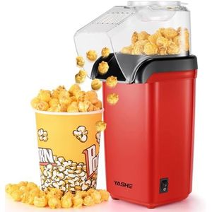 YASHE Popcornmachine, 1200 W, hetelucht-popcornmaker, elektrische popcornmachines, one-touch-bediening, 2 minuten, gezond zonder vet en olie, rood