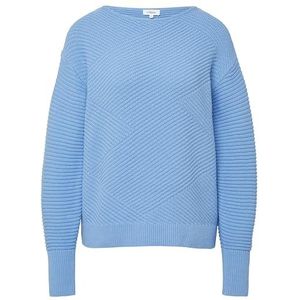 s.Oliver - Gebreide Trui - Powder Blue - Met Breiselpatroon en Ronde Hals