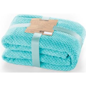 DecoKing Henry knuffeldeken van 170 x 210 cm, turquoise, deken, microvezel, woondeken, sprei, fleece, zacht, behaaglijk, Scandinavische stijl, cyaanblauw