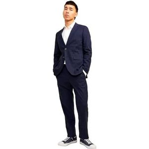 JACK & JONES JPRRIVIERA Linen Suit Slim Fit SN, Donkermarineblauw/pasvorm: slim fit, 48