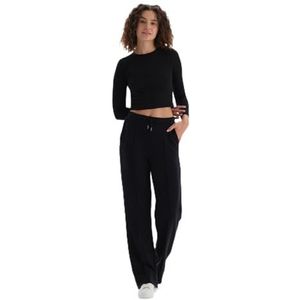 Dagi Trainingspak voor dames met dubbele pijpen, geribbelde normale taille, pyjamabroek, Zwart, M