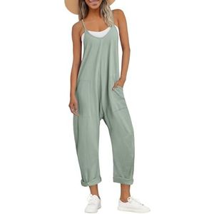 AUTOMET Jumpsuits voor dames, casual zomeroutfits, rompers, comfortabele trendy strand-, vakantie-overalls, mode, Salie, L