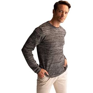 DeFacto Heren gebreide trui met lange mouwen ronde hals sweater - slim fit trui voor heren tops (zwart, M), zwart, M