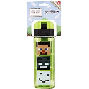 Minecraft Herbruikbare kinderdrinkfles met druppelbescherming en draaggreep, eenvoudige opening met drukknop met inhoud van 550 ml