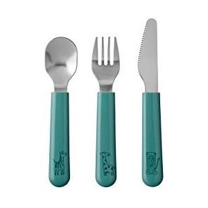 Mepal Mio kinderbestek – 3-delig, vork, mes en lepel – Roestvrij staal – Kinderservies – Deep turquoise