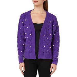 faina Dames gebreide jas met V-hals en parelversiering acryl lila maat XS/S, lila, XS