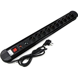 BeMatik - 10 schuko stekkerdoos met schakelaar en overspanningsbeveiliging zwart (1,5 m kabel)